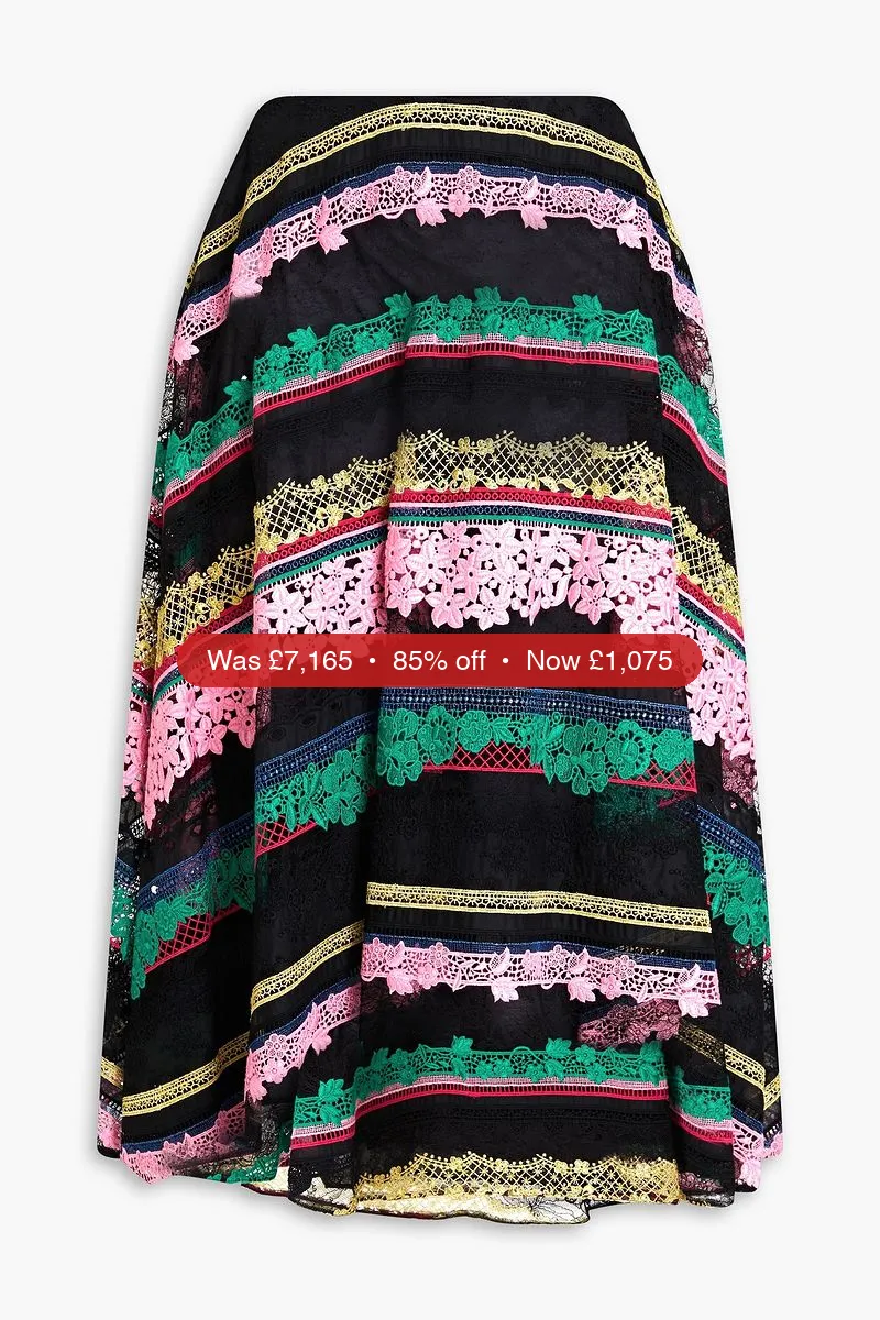 VALENTINO GARAVANI Cotton-blend guipure lace midi skirt - 85% Off