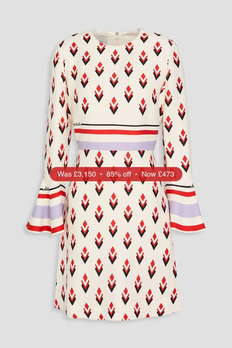 VALENTINO GARAVANI Printed wool and silk-blend crepe mini dress - 85% Off