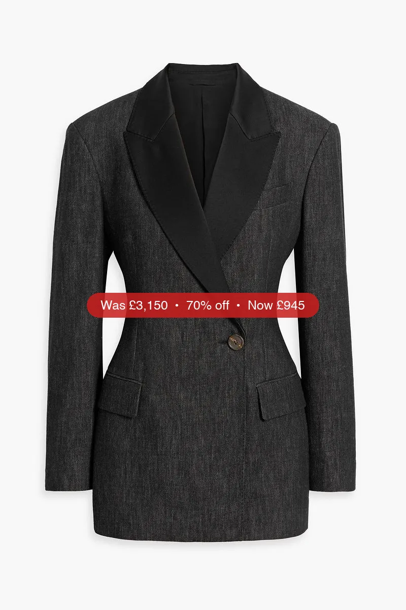 BRUNELLO CUCINELLI Satin-trimmed double-breasted denim blazer - 70% Off