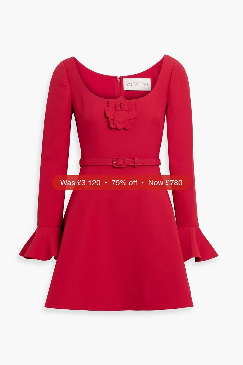 VALENTINO GARAVANI Appliquéd wool and silk-blend crepe mini dress - 75% Off