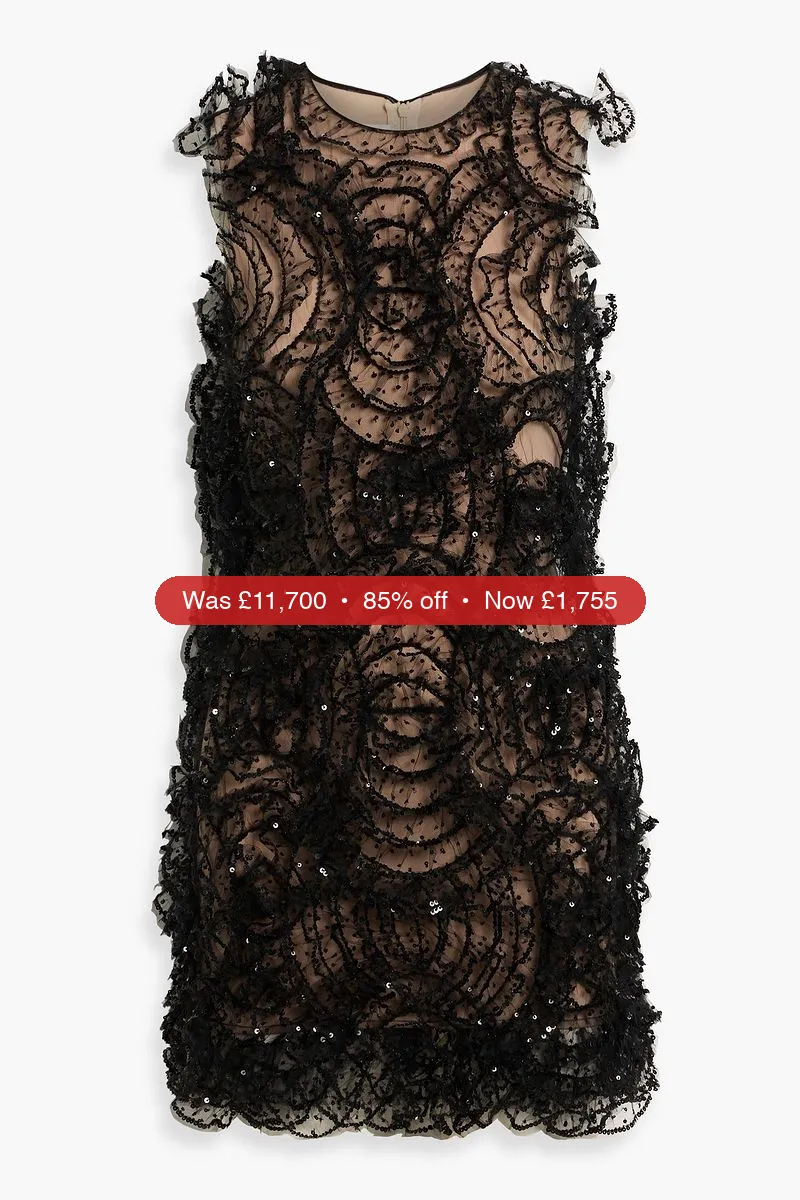 VALENTINO GARAVANI Sequin-embellished ruffled tulle mini dress - 85% Off