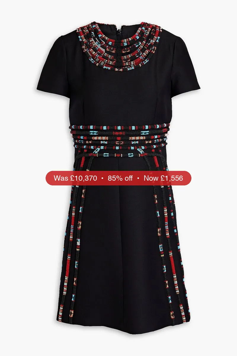 VALENTINO GARAVANI Embellished wool and silk-blend crepe mini dress - 85% Off