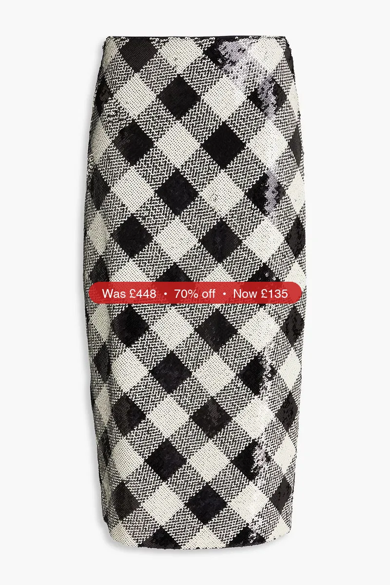 VERONICA BEARD Allora checked sequined crepe midi skirt - 70% Off