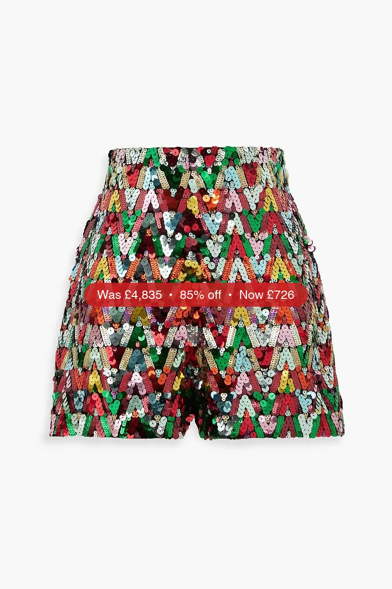 VALENTINO GARAVANI Sequined silk-chiffon shorts - 85% Off