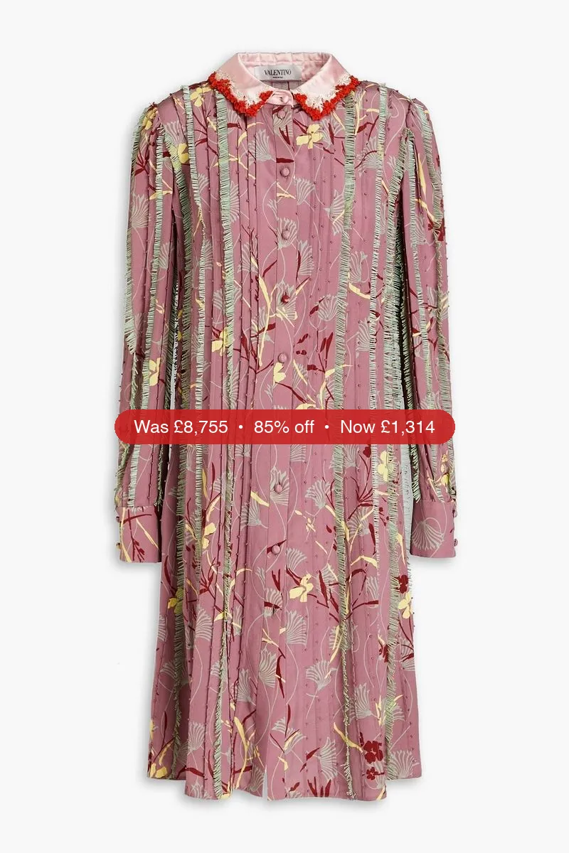VALENTINO GARAVANI Pintucked printed silk crepe de chine mini dress - 85% Off