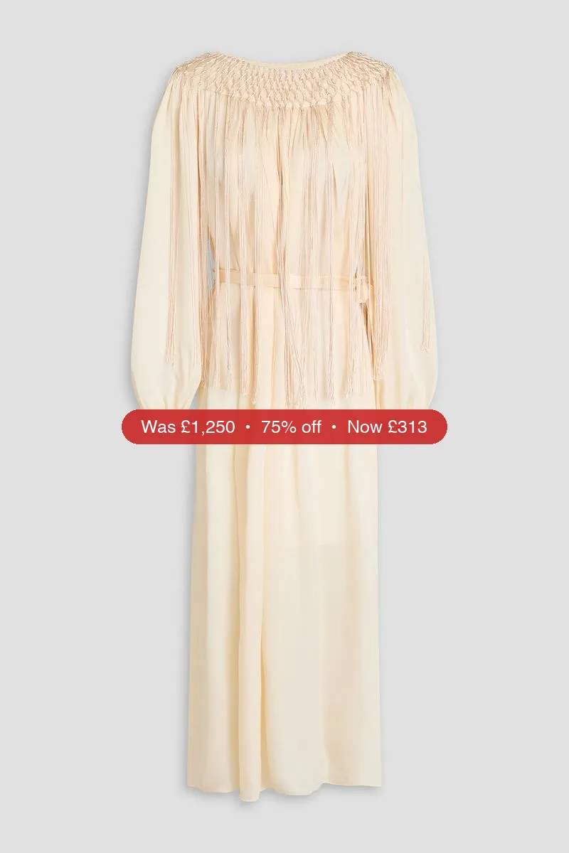 ZIMMERMANN Fringed satin midi dress - 75% Off