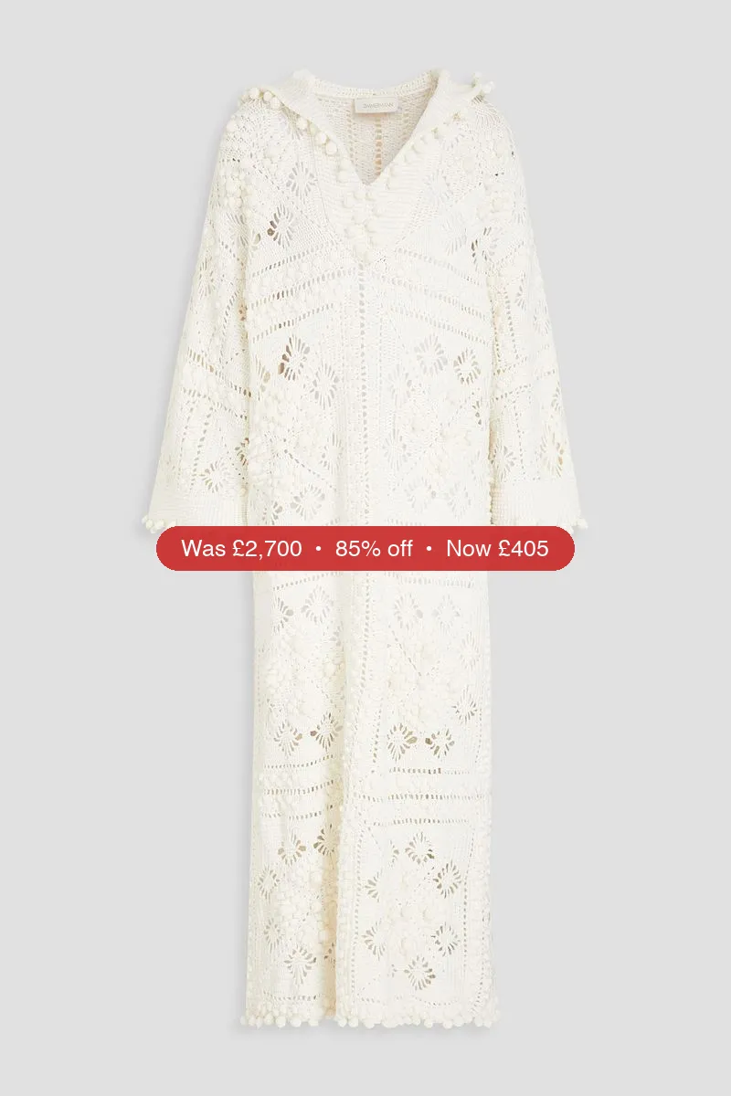ZIMMERMANN Crochet-knit cotton hooded kaftan - 85% Off