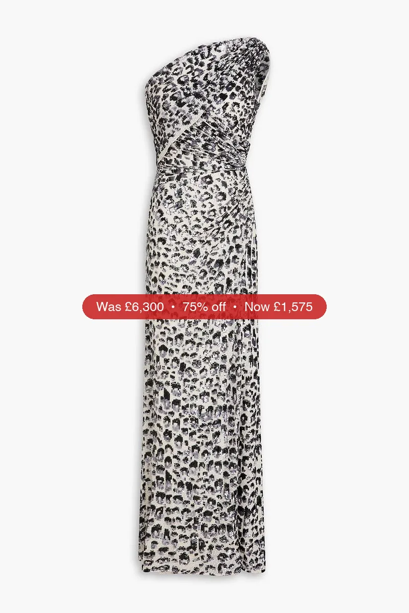 JENNY PACKHAM Mara one-shoulder sequined leopard-print silk-georgette gown - 75% Off