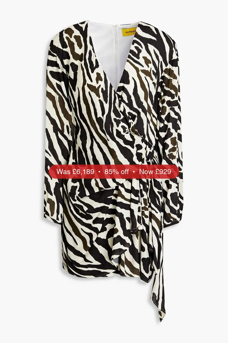 DUNDAS Wrap-effect draped zebra-print crepe mini dress - 85% Off
