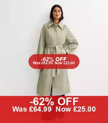 Light Khaki Cotton Belted Mac Coat - 62% Off