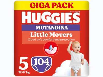 Huggies Little Movers Gigapack 104 Nappies Size 5 (12-17 kg), Ultra Absorbent, Full Protection, Pack of 104